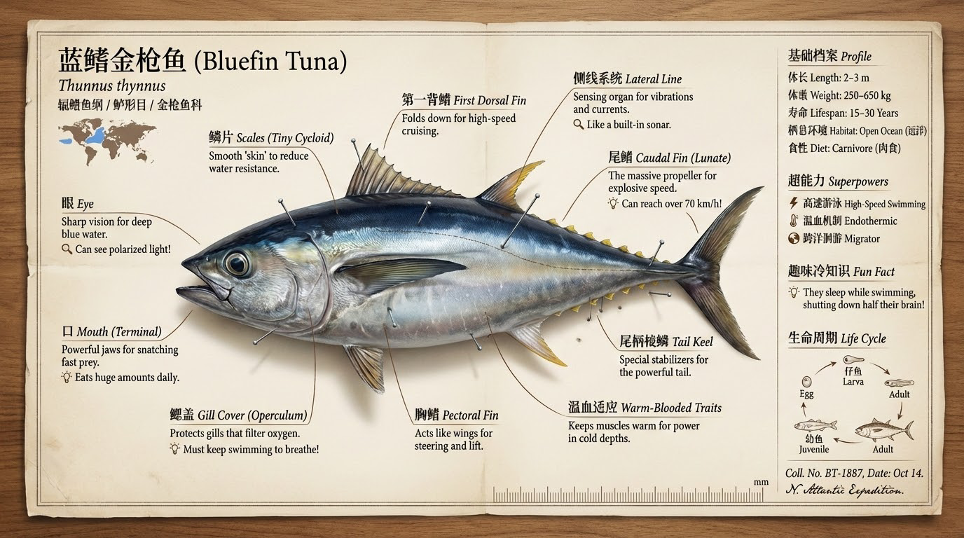 蓝鳍金枪鱼鱼类知识科普图谱
